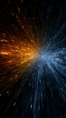 Dynamic warp speed radial light background with blue and orange streaks symbolizing energy acceleration cosmic journey and futuristic vision of limitless motion.
