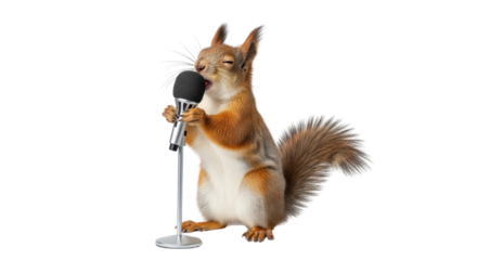 Singing squirrel holding microphone isolated PNG with Transparent Background