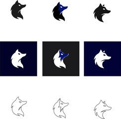Obraz premium Animal head silhouette and outline vector set with wolf, fox, jackal, and dog, great for adventure logos, sports mascots, and outdoor branding.