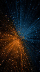 Dynamic warp speed radial light background with blue and orange streaks symbolizing energy acceleration cosmic journey and futuristic vision of limitless motion.
