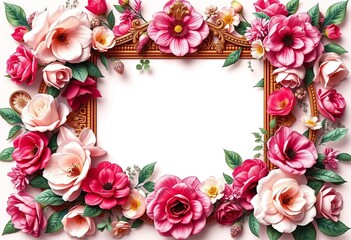 Elegant floral wedding invitation card template with ornate frame, lush blooms,  blossom,  digital