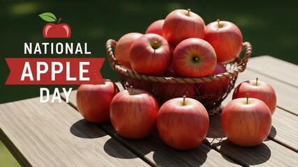 National Apple Day: A Basket of Fresh Red Apples on a Wooden Table Outdoors
