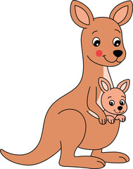 Happy Mother Kangaroo with Baby Joey