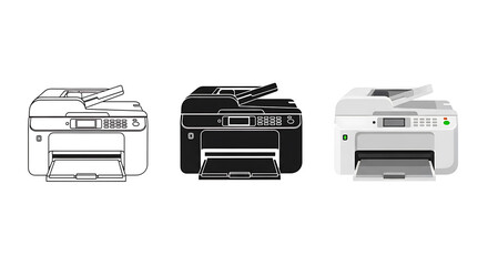 Obraz premium All-in-One Printer Icon Set: 3 Styles (Outline, Solid, Color) for Office Technology and Web Design