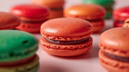 colorful macaroons on wooden table