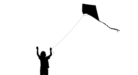 Silhouette of a child flying a kite isolated PNG with Transparent Background