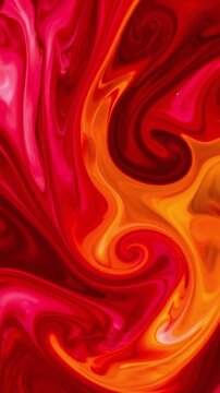 Vibrant Red and Orange Liquid Swirls Abstract Background Loop