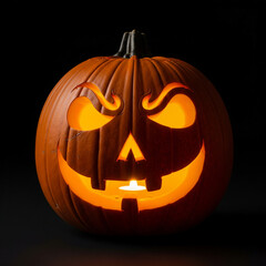 Glowing Carved Halloween Pumpkin on Dark Background