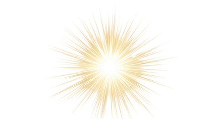 Obraz premium Golden sunburst light effect, glowing yellow starburst explosion on white background, radiant sun flare spark, bright solar beam burst PNG