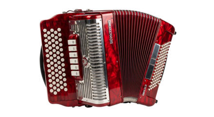 Red Accordion Musical Instrument isolated on a transparent background