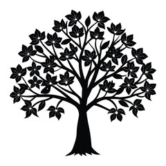 Obraz premium Black silhouette blooming tree with detailed flowers