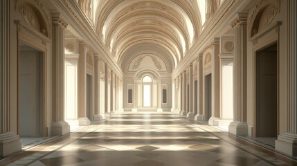 Obraz premium Grandiose Palace Hallway: Architectural Marvel of Light and Grandeur