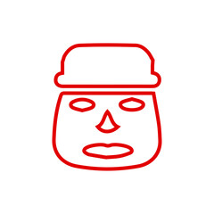 Ancient Stone Face Outline Icon - Sculpture, History, and Monument Line Art Vector	