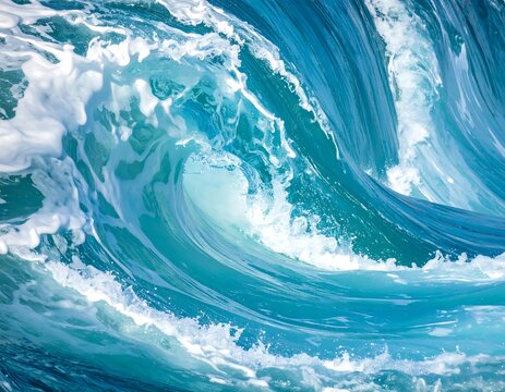 Powerful ocean waves in vibrant blues and whites - Powered by Adobe