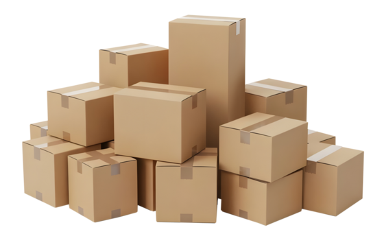 Pile of carton packages, isolated on white, online store concept