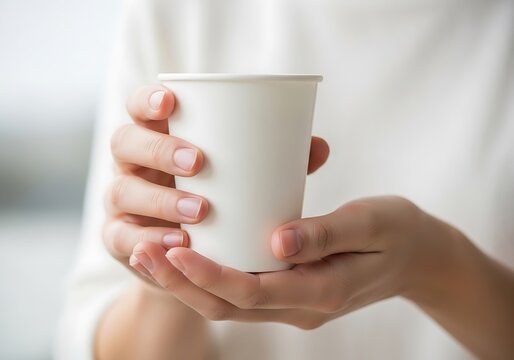 Offering hospitality: A person gently presents a pristine white paper cup in their hands demonstrating a kind gesture
