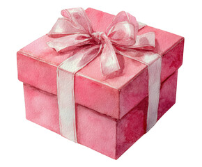 Obraz premium Pink Gift Box with White Ribbon and Bow present isolated on a transparent background