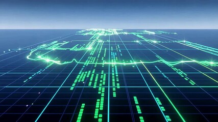 Abstract Digital Data Grid with Glowing Green Lines and Bars - Futuristic Technology Background for Business and Finance Data Visualization - Powered by Adobe