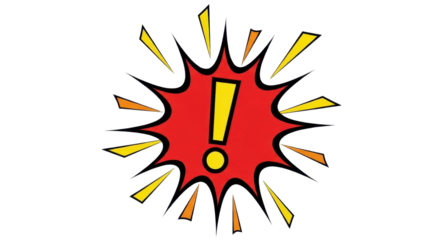 Cartoon exclamation point in burst shape isolated PNG with Transparent Background