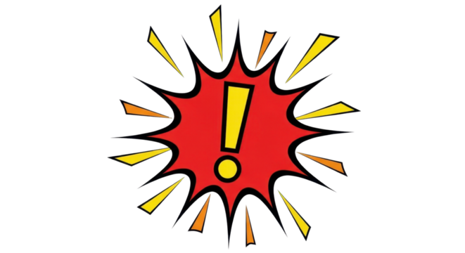 Cartoon exclamation point in burst shape isolated PNG with Transparent Background