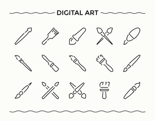 Digital Art modern icon set. Minimalist linear icons. Designer vector line icon set. Contains such symbols as digital, graphic, designer, sketching, sketch and more.