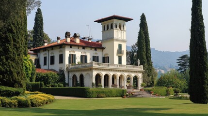Majestic Italian Villa with Lush Gardens and Mountain Views