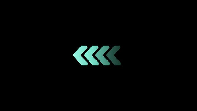 Arrow Loop Animation direction concept. arrow loading icon. cyan color arrow Left-directional arrow on dark background.