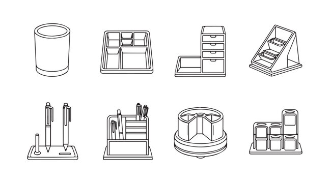 Vector art of desk organizer set icon