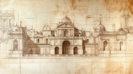 Architectural Sketch: Baroque Palace Facade Design