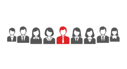 Red Business Person Icon Standing Out From the Gray Crowd. Leadership and Differentiation Vector.