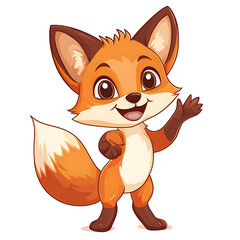Obraz premium Friendly Fox: A vibrant illustration of a charming fox, captured in a delightful cartoon style, offering a warm greeting with a welcoming wave.