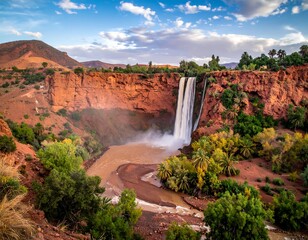 Stunning waterfall cascading into a valley
