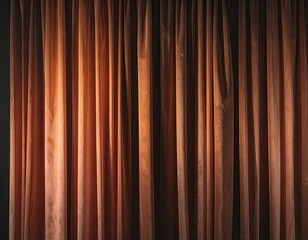 Obraz premium Vertical shot of rich, textured, brown curtains, draping in parallel lines
