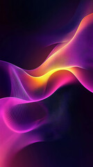 Vibrant black, purple, pink, and yellow mesh gradient with glowing arc light effect. Neon tones blend dynamically, creating a bold abstract background with futuristic and modern aesthetic.