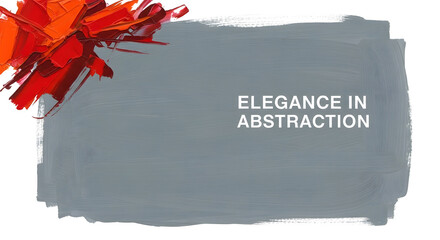 An elegant abstract composition featuring a dynamic three-dimensional red and orange form contrasting with a muted grey textured background