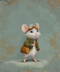 Cute Vintage Style Animal mouse pilot Illustration for Kids wall art