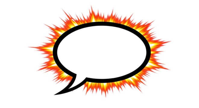 Exploding speech bubble design with orange and yellow flames isolated PNG with Transparent Background - Powered by Adobe