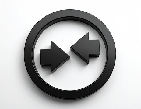 A glossy, black circle icon with inward-facing arrows on a bright white background - Powered by Adobe
