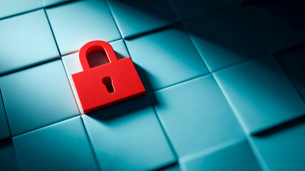 A large, glowing red padlock icon in a dark, moody environment. This is a powerful and simple symbol for a ransomware attack, a system-wide lockdown, or a major security threat.