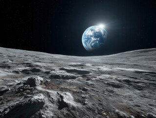 Stunning View of Earth from the Moon with Bright Sunlight Above
