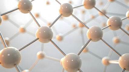 Molecular Structure and Its Significance in Science. a molecular chain 3d render glowing spheres connect