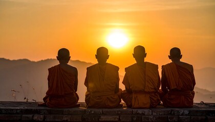 Monks meditate at sunrise