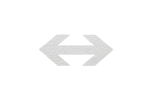 Two overlapping white arrows pointing left