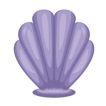 Vector illustration of a purple scallop seashell, representing ocean life, beach decoration, and natural seaside element for summer holiday themes.