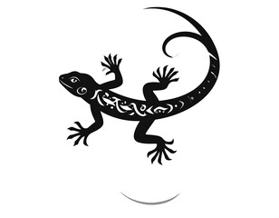 Stylized silhouette of a lizard with intricate decorative patterns
