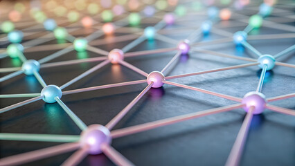 Molecular Structure and Its Significance in Science. ultra thin molecular network with glowing pastel