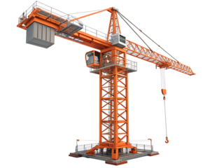Detailed Orange Construction Crane Isolated on Black Background Ready for Heavy Lifting Projects and Engineering Visualizations with Precision