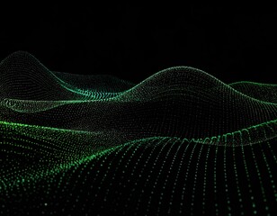 Abstract digital landscape of glowing green dots undulating against a black background