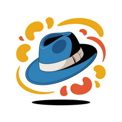 Blue Fedora Hat With Abstract Colorful Shapes graphic