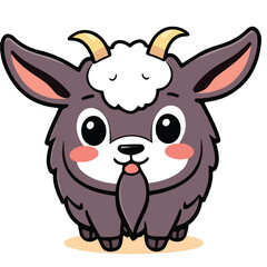 Cute kawaii goat cartoon character. Adorable fluffy baby billy goat mascot design. Vector graphic illustration for children's projects